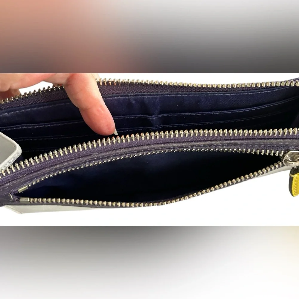 Coach Leather Legacy Zippy Wristlet Wallet Colorblock Purple White
